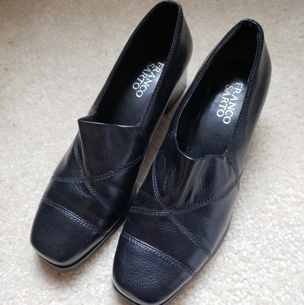 Franco Sarto Roxy pumps block heel black sz 7 faux leather